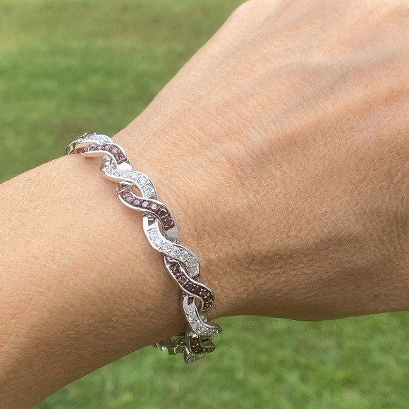 Danbury Mint Sterling Silver bracelet w/ mocha & clear simulated diamonds - Picture 2 of 16